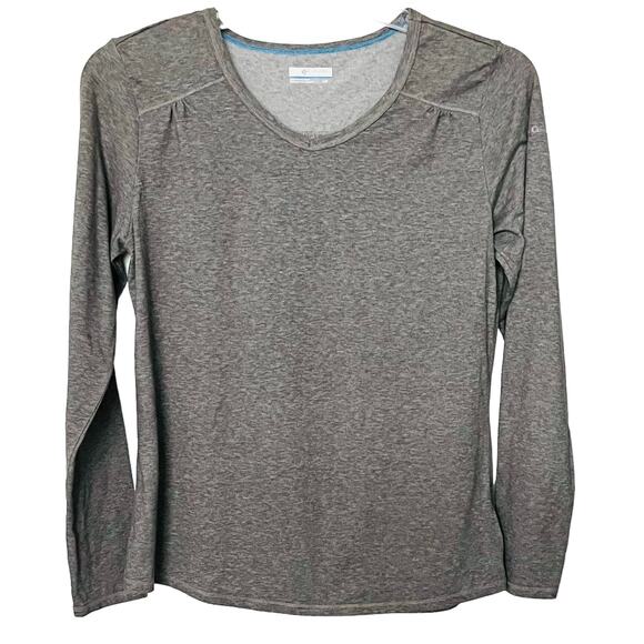 COLUMBIA LONG SLEEVE PULL-OVER KNIT TOP, WOMENS, L, HEATHER GREY, V-NECKLINE - Picture 1 of 10